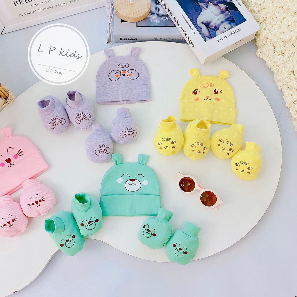 Set bao tay chân kèm mũ hàng thun lạnh cao cấp nón vớ tất sơ sinh 2X MART
