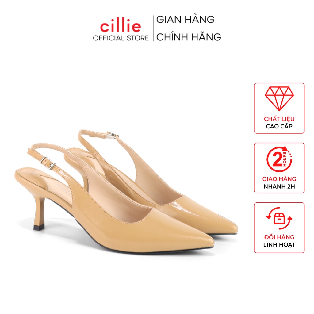 Giày cao gót nữ slingback cao 7cm mũi nhọn hở hậu gót nhọn cao cấp Cillie 1201