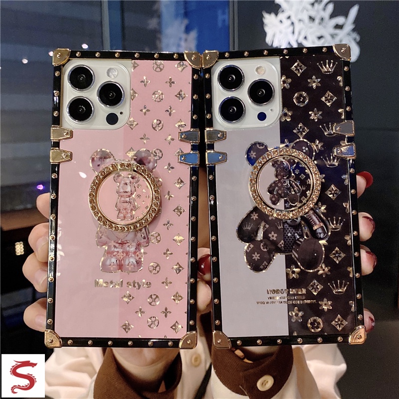 Ốp Điện Thoại Hình Vuông In Hình Gấu Hoạt Hình Cho iphone 15 14 13 12 11 pro max x xr xsmax 8 7 6s plus