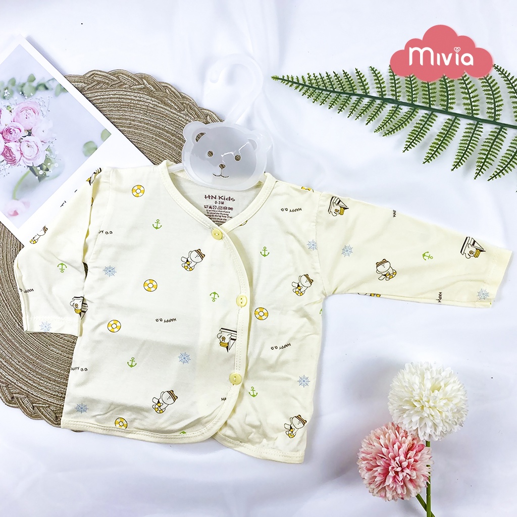 Áo Sơ Sinh, áo sơ sinh dài tay, áo thun lạnh cho bé HN kids khuy cài lệch, loại cao cấp