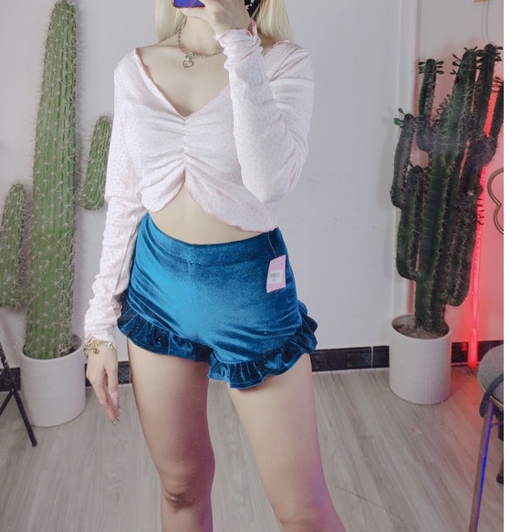 Áo croptop tay dài nhún ngực ( Ảnh Thật ) DollaHouse | BigBuy360 - bigbuy360.vn