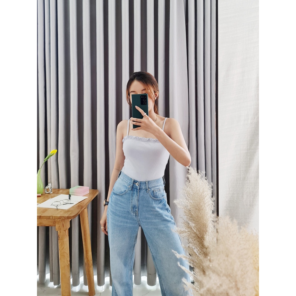 Q9342 - Bodysuit thun gân 2 dây Double Zero viền bèo, trơn