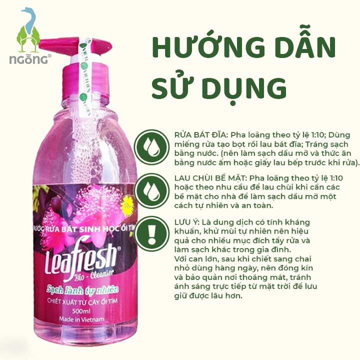 Nước Rửa Bát Sinh Học Ổi Tím Leafresh 500ml