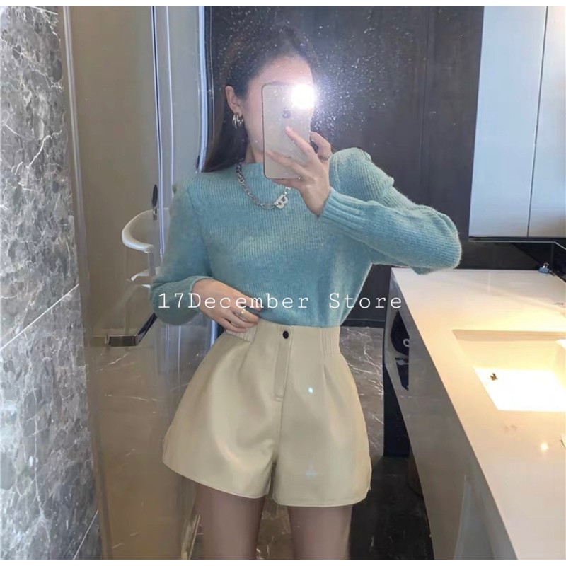 Short da nữ cạp chun 17Dec Quần Short Da Cạp Chun 1 Nút 3 Màu hàng cao cấp