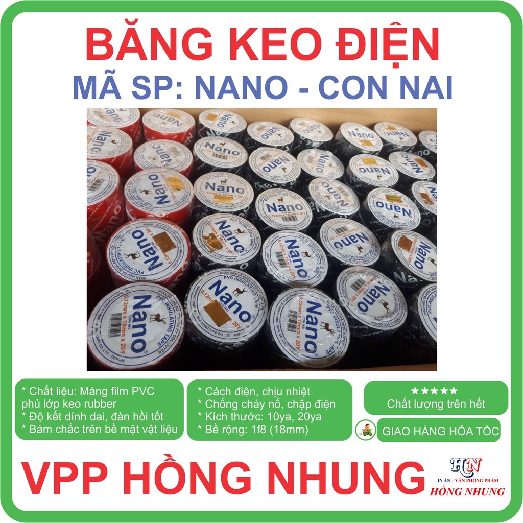 COMBO 10 cuộn băng keo điện Nano 10Yard / 20Y- bám dính chắc chắn, dẻo, dai, cách điện / PVC insulating tape