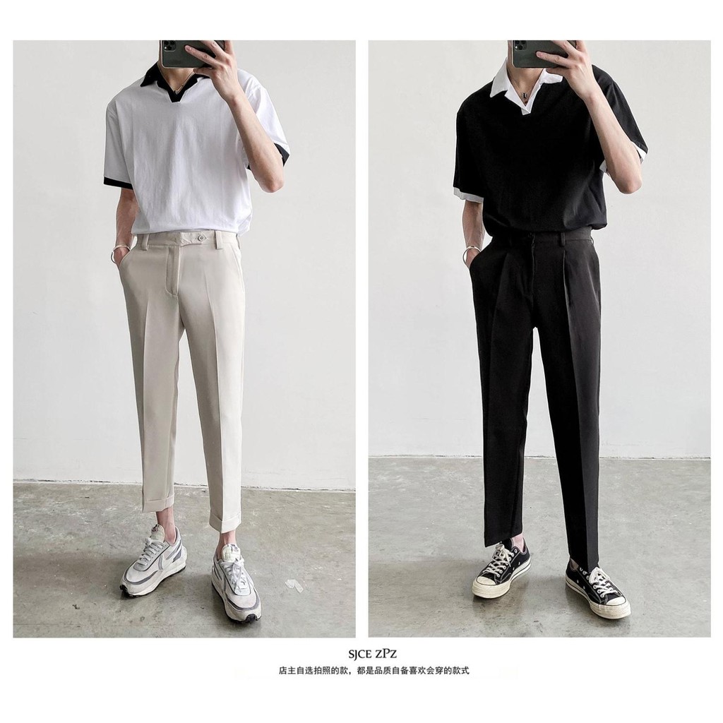 Áo thun trơn nam cổ vest trắng đen fom rộng unisex | BigBuy360 - bigbuy360.vn