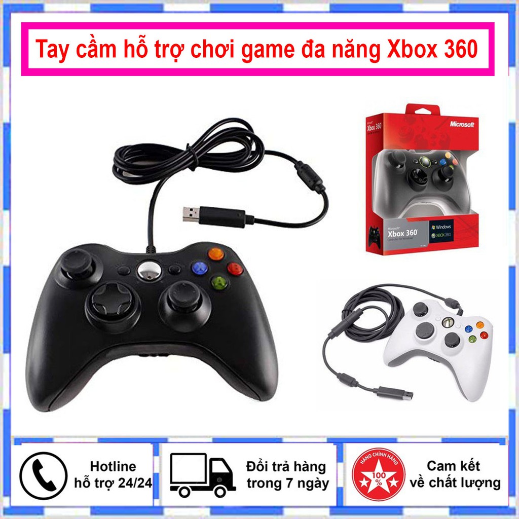 Tay cầm Chơi Game Microsoft Xbox 360 có dây full box - Tay cầm chơi game PC, Laptop cực tối ưu, chơi full skill FO4, FO3