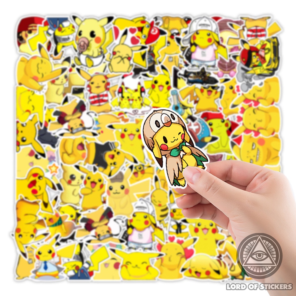 Set 50 Miếng Dán Hoạt Hình Pikachu Sticker Cute Dễ Thương Chống Thấm Nước Trang Trí Mũ Bảo Hiểm, Ván Trượt, Laptop, Sổ