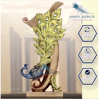 Bình cắm lông công, cắm hoa hình chim công xanh [Hàng nhập khẩu]