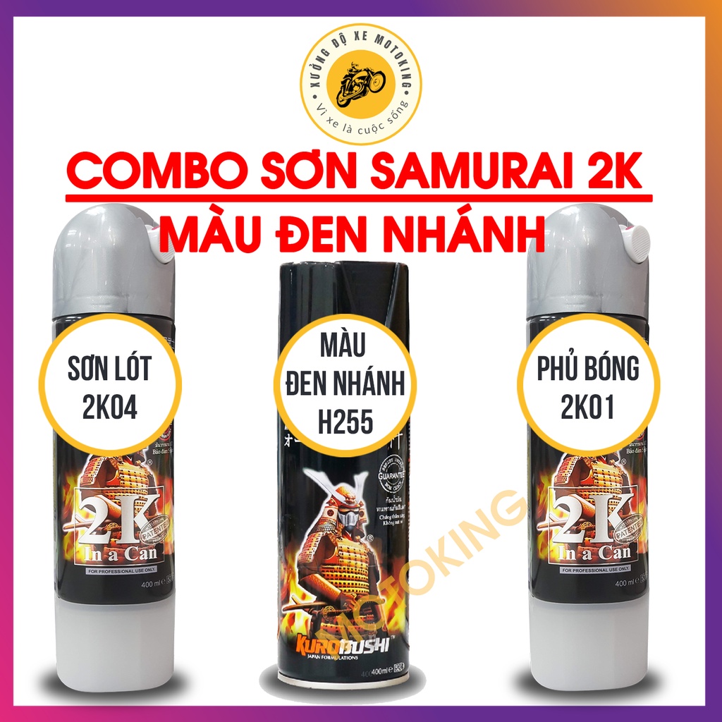 Combo Sơn Samurai màu đen nhánh H255  loại 2K chuẩn quy trình độ bền 5 năm gồm 2K04 - H255- 2k01