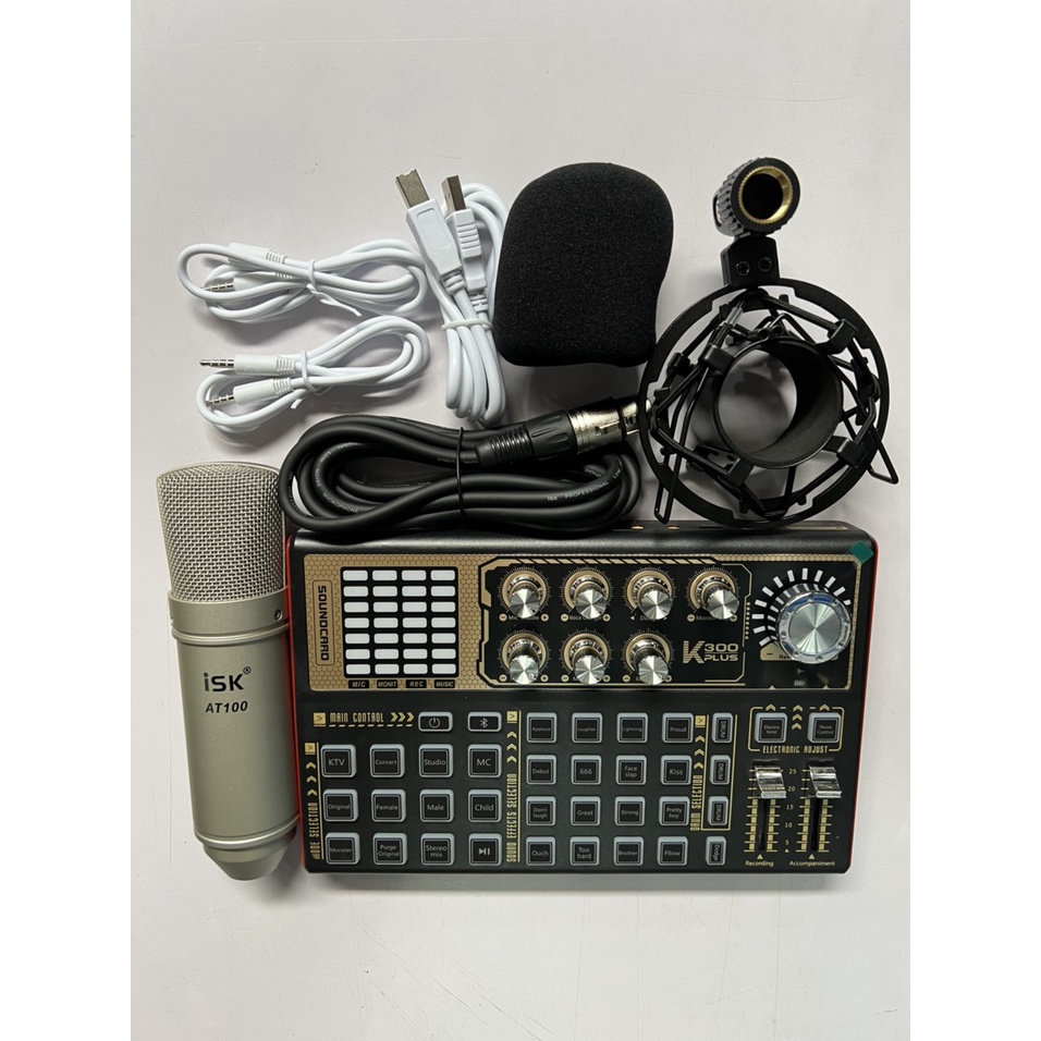 Trọn Bộ Sound Card K300 plus Và Mic Thu Âm ISK AT100 Tặng Kèm Tai Nghe. Bảo Hành Lên Đến 12 Tháng