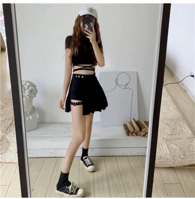[Order] YAS0566-Áo croptop buộc dây + quần váy Gothic punk | BigBuy360 - bigbuy360.vn