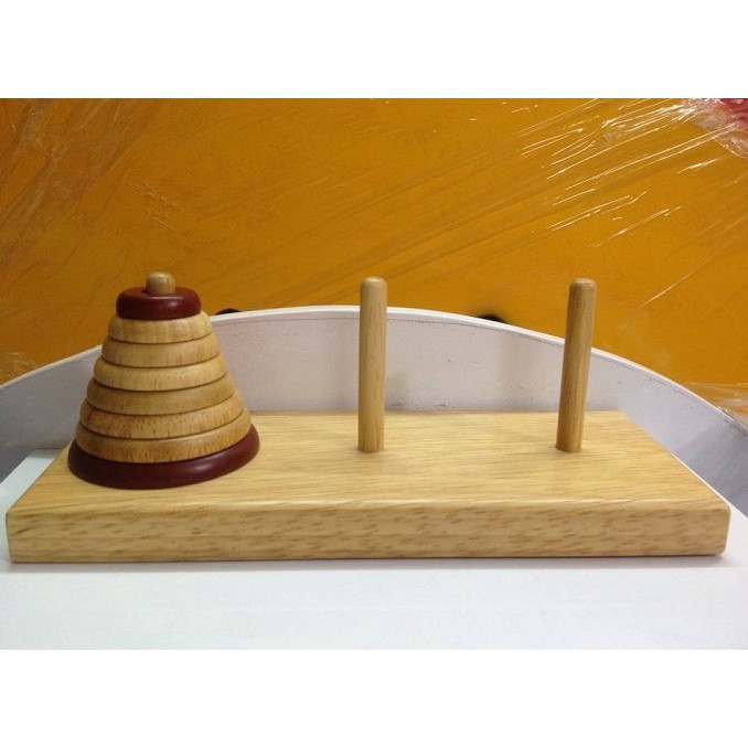 Tháp Hà Nội, tháp dời 8 vòng đồ chơi gỗ tự nhiên siêu đẹp xuất khẩu, boardgame trí tuệ