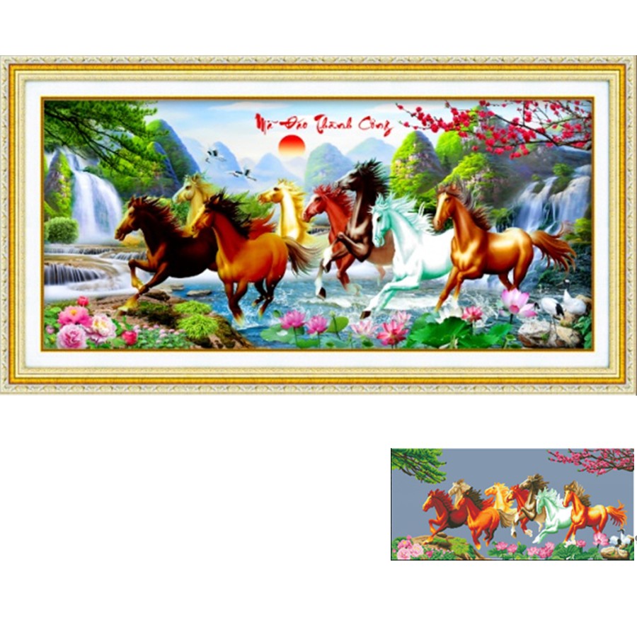 Tranh đính đá MÃ ĐÁO THÀNH CÔNG KT:120X60CM