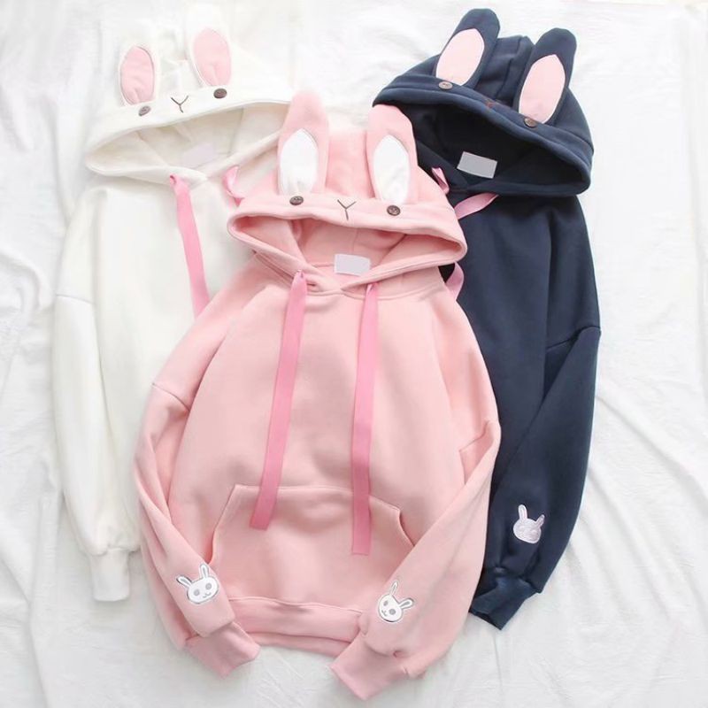 Áo hoodie tay dài có nón hình tai thỏ dễ thương dành cho nữ