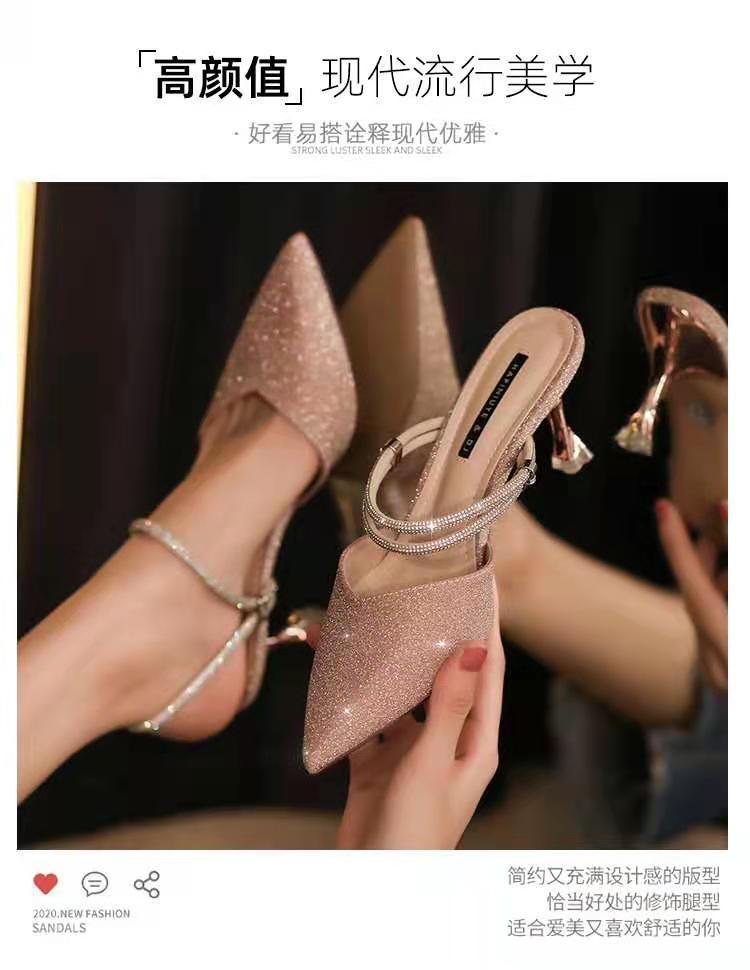 Giày cao gót mũi nhọn kiểu thiết kế lấp lánh phong cách thời trang 2021 cho nữ