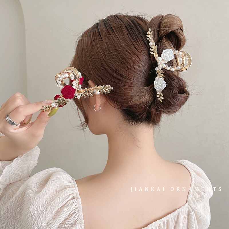 Kẹp Tóc Kim Loại Hình Hoa Hồng Sang Trọng Cho Nữ