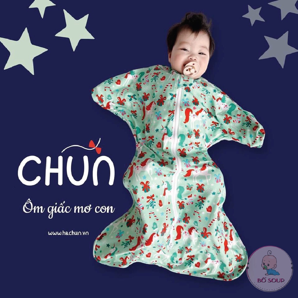 Túi ngủ cho bé chính hãng Chũn cocoon chất liệu cotton hình ngôi sao