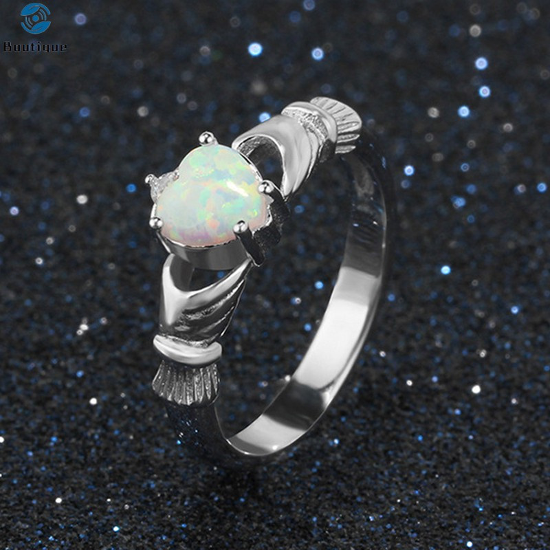 Nhẫn Đính Hôn Đính Đá Opal Hình Trái Tim