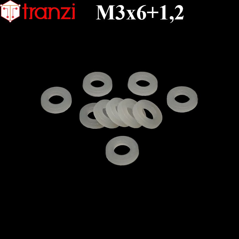 Long đen phẳng nhựa trắng M3x6+1,2 - túi 200 cái