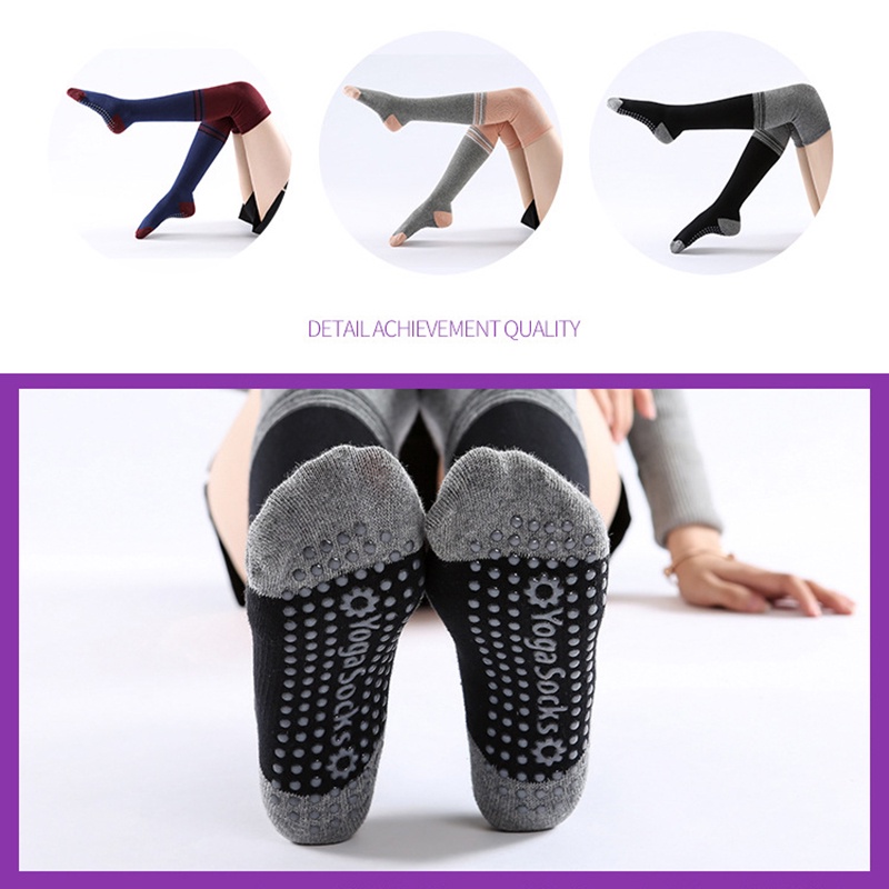 Vớ cao trên đầu gối vải cotton chống trượt giữ ấm họa tiết sọc thời trang cho nữ