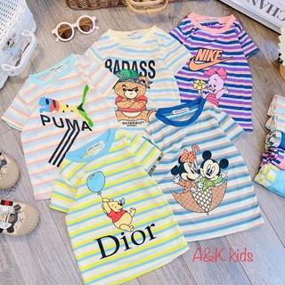 Bộ Quần Áo Ngắn Tay cho bé trai bé gái Kẻ Sọc Minky Mom, In Hoạ Tiết Hoạt Hình - [Bé:21-32kg]  Mã:  MMCT8