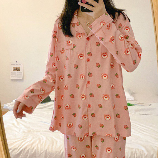 Bộ ngủ pijama dài tay thu đông mặt gấu siêu xinh