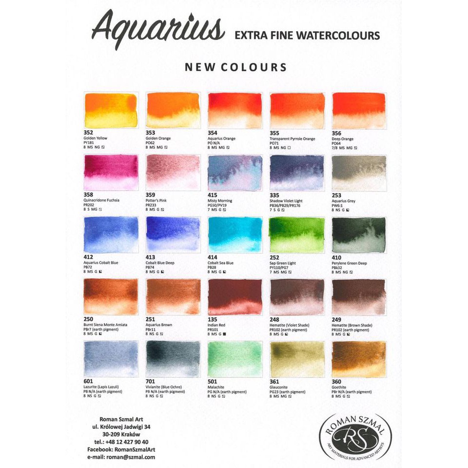 [ARBAT] Màu nước lẻ Roman Szmal Aquarius - Bảng màu mới 2021
