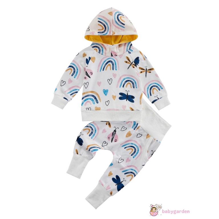 Set áo hoodie + quần dài lưng cao co giãn họa tiết cầu vồng cho bé