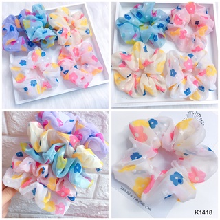 Dây buộc tóc, cột tóc vải scrunchies voan hoa mai thời trang cao cấp Orin K1418