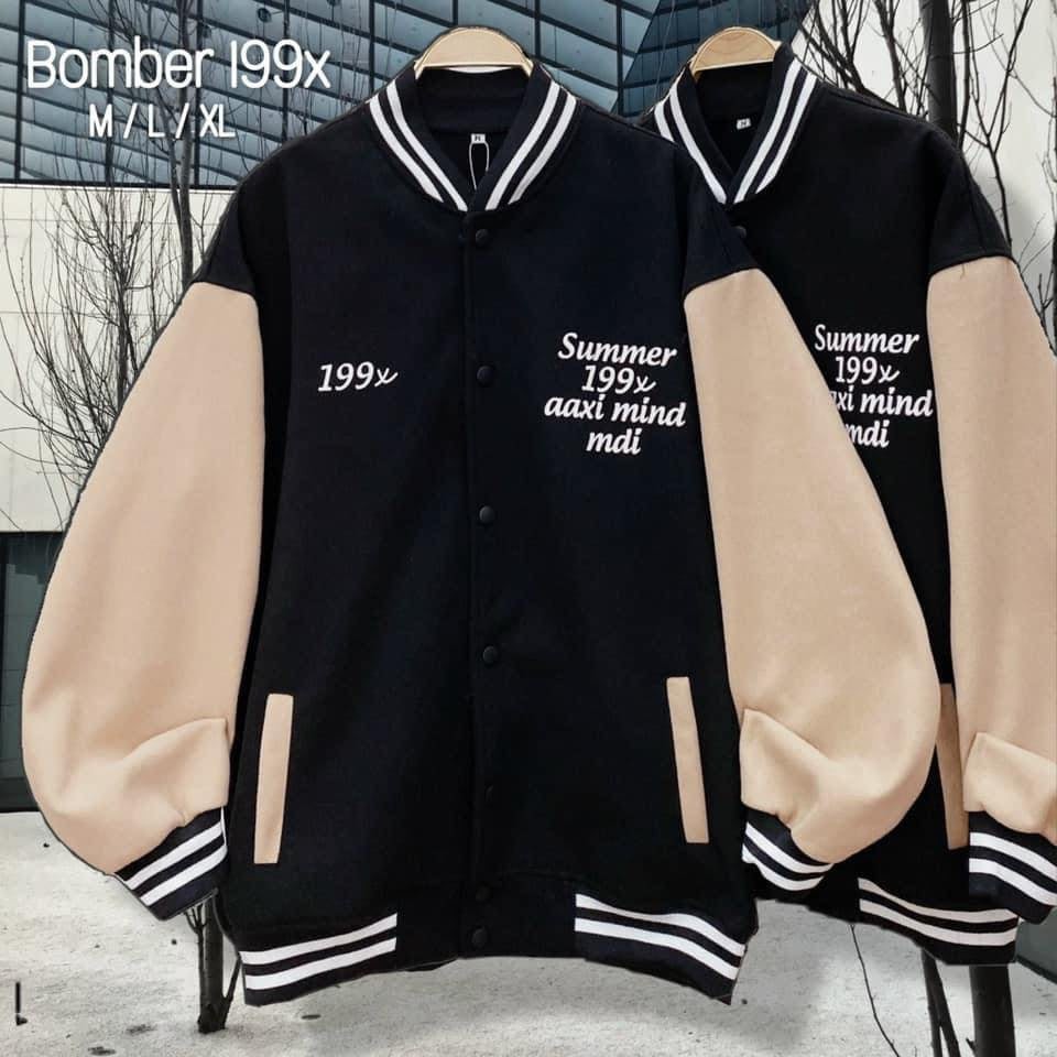 Áo khoác bomber nam nữ 199x oversize Áo bomber form rộng Áo khoác bóng chày unisex - Gin Store