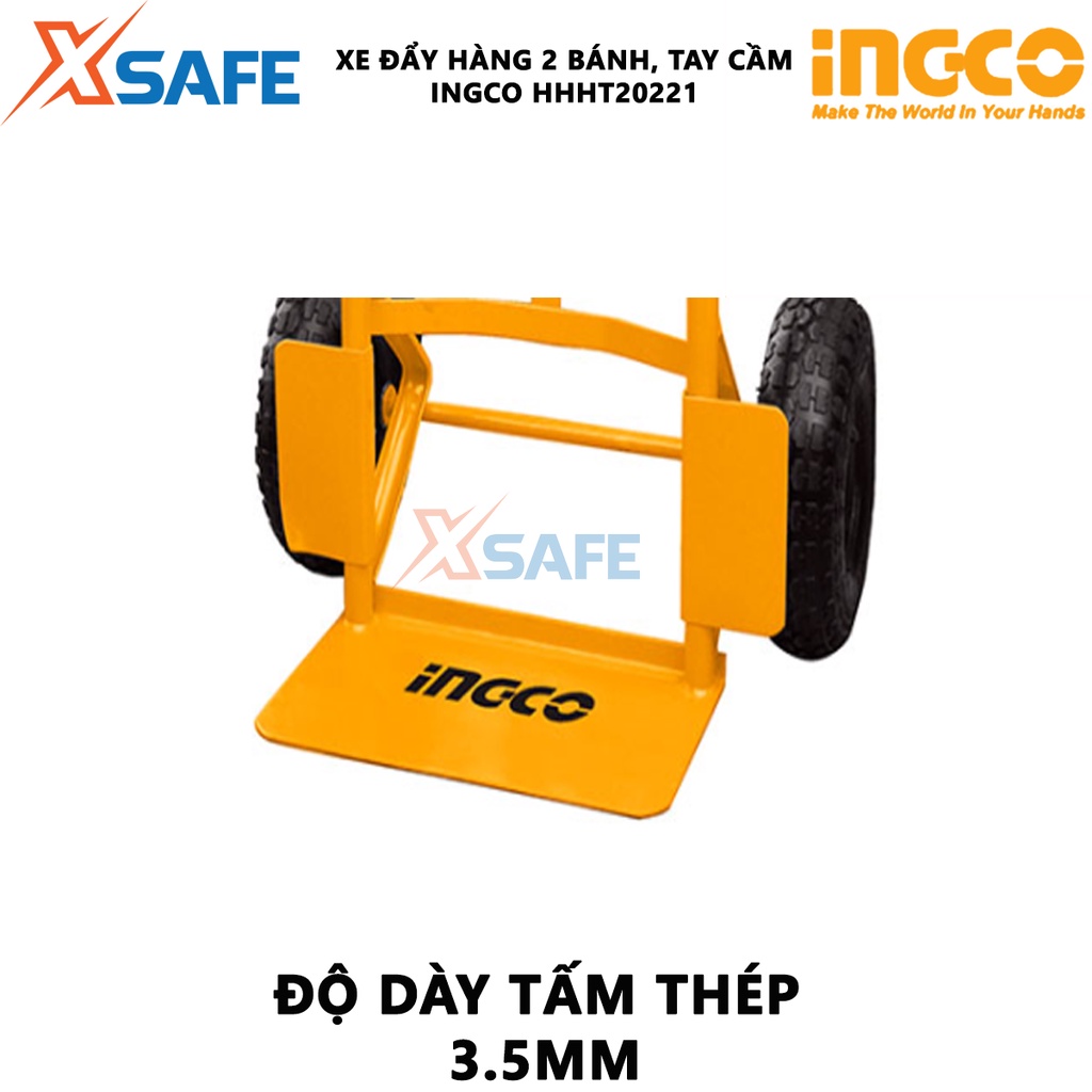 Xe đẩy hàng 2 bánh INGCO HHHT20221 Xe kéo hàng cầm tay khả năng tải 150kg, độ dày tấm thép 3.5mm, bánh xe khí nén -XSAFE