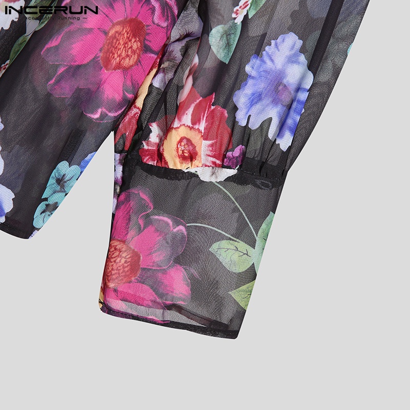 INCERUN Áo Lưới Hoa Xuyên Thấu Cổ V Gợi Cảm Dành Cho Nam