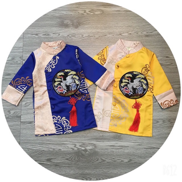 Áo dài cách tân bé trai size 9-28kg. Chất gấm thượng hải cao cấp