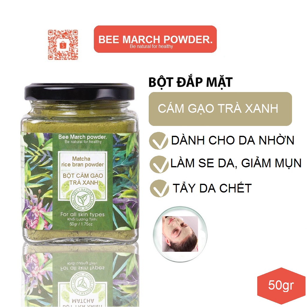 Bột Cám Gạo Trà Xanh đắp mặt 50gr Bee March