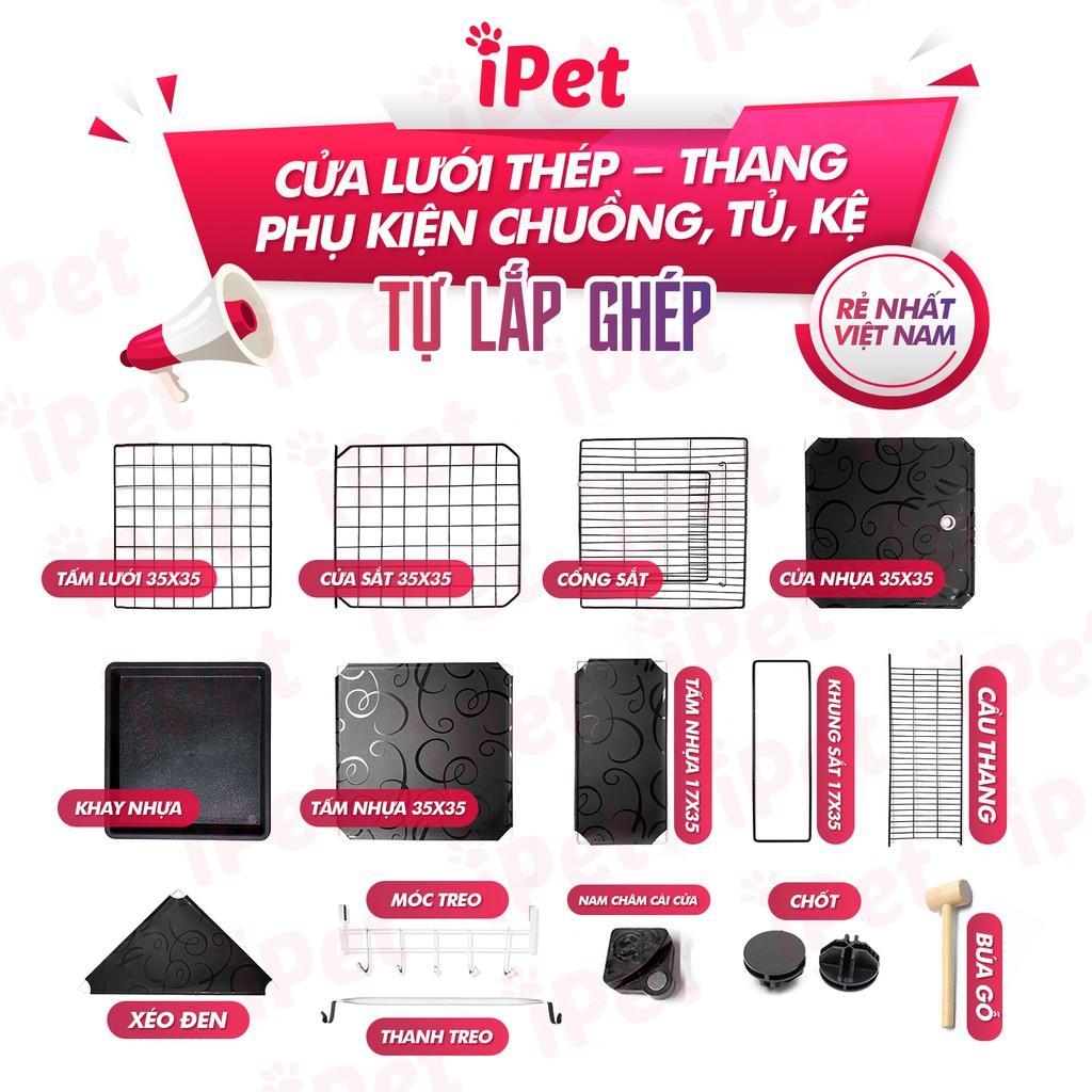 Tấm Lưới Sắt Đa Năng (Tặng Chốt) Lắp Ghép Chuồng Quây Chó Mèo, Kệ Sách, Tủ Quần Áo, Decor Phòng - iPet Shop