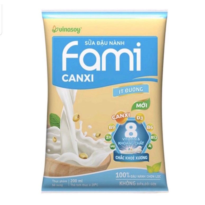 Combo 10 bịch sữa Fami canxi ít đường 200ml