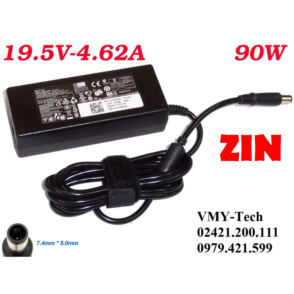 Sạc laptop Dell 19.5V 4.62A Chân Kim To - 3542 3543 3521 3757 7537 5447 5448 5547 5548 Adapter KÈm dây nguồn