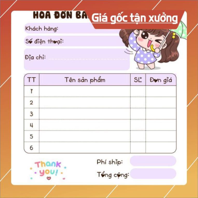 [Free ship] Hoá đơn bán hàng mini 1 liên siêu dễ thương quyển 100 tờ