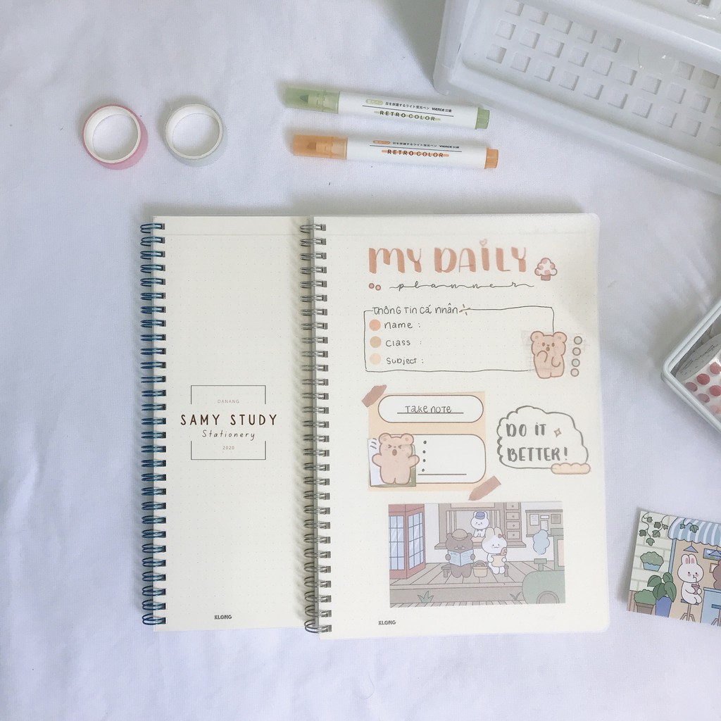 Combo 2 Sổ Dot Grid Lò Xo 120 Trang Size B5 Bìa Nhựa 100GSM KLONG Làm Bullet Journal và Planner Sổ Tay