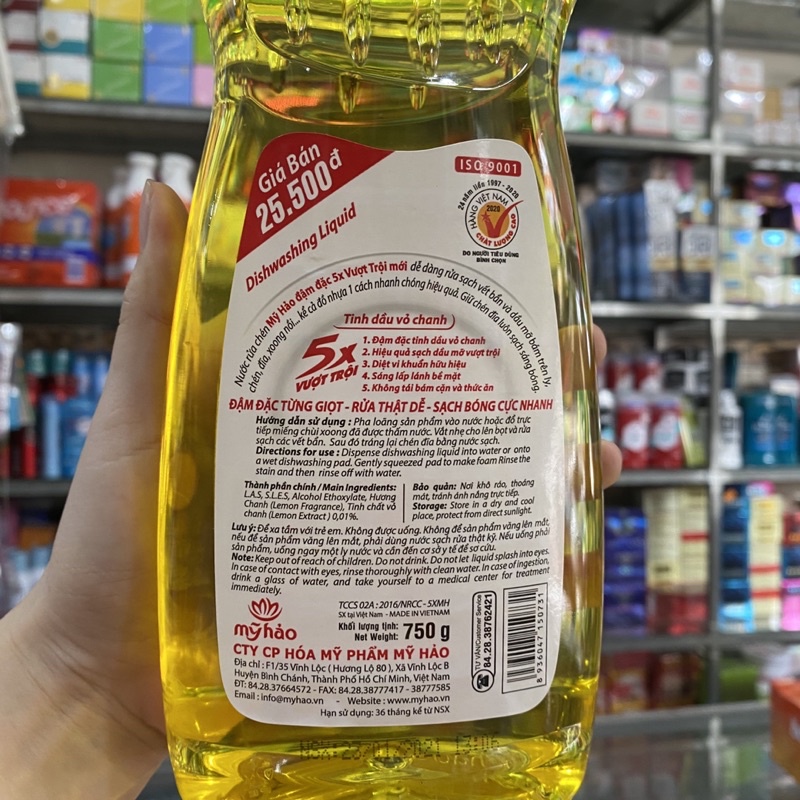 Nước rửa chén Mỹ Hảo 5X đậm đặc tinh dầu vỏ chanh chai 750g