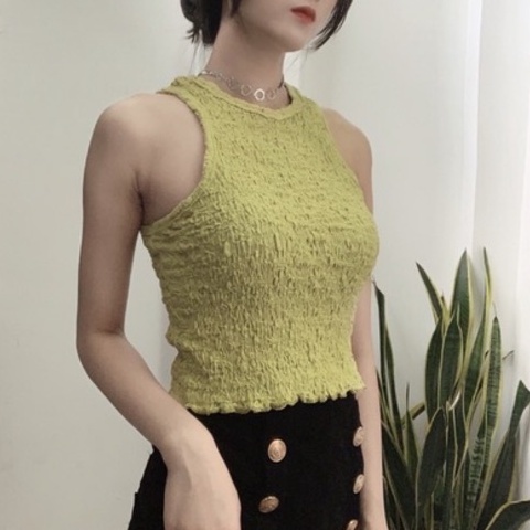 Áo ba lỗ nữ croptop dáng ôm body chất xốp nhăn co dãn 4 chiều hàng Quảng Châu cao cấp