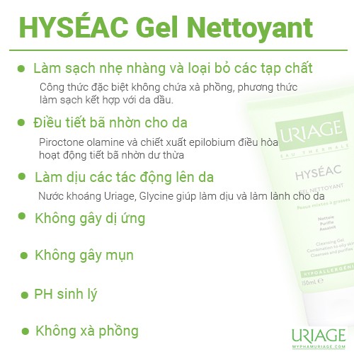 SỮA RỬA MẶT CHO DA DẦU, DA MỤN VÀ DA HỖN HỢP URIAGE HYSÉAC GEL NETTOYANT 150ML | BigBuy360 - bigbuy360.vn
