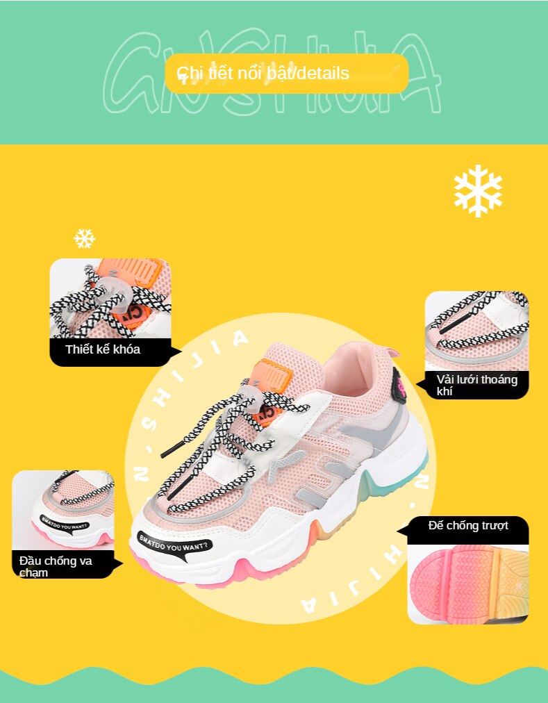 Girls sneakers 2021 summer new children shoes fashion daddy shoes single shoes girls shoes breathable mesh