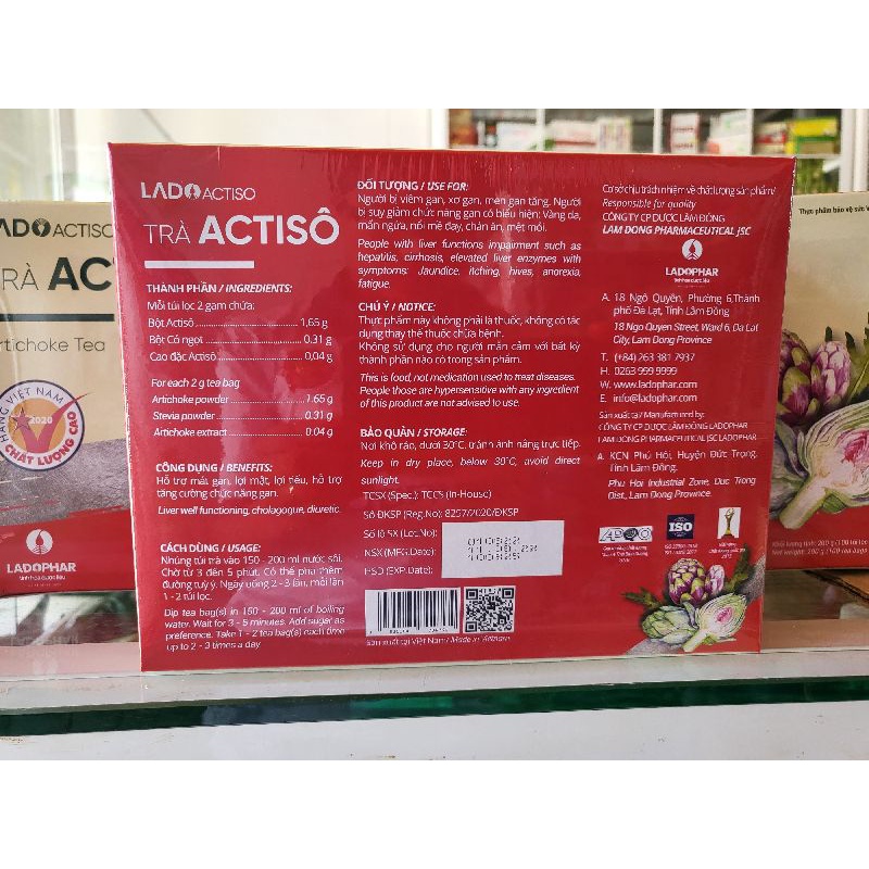 Trà Atiso Ladophar hộp 100 túi lọc  - Trà Atiso Đà Lạt Lâm Đồng