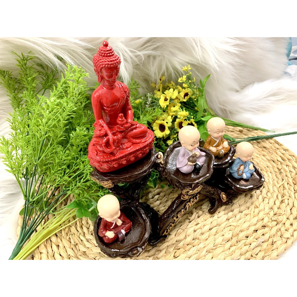 Full Set Phật Thích Ca cùng các chú tiểu Tịnh Tâm tọa đế Tài Lộc Phát