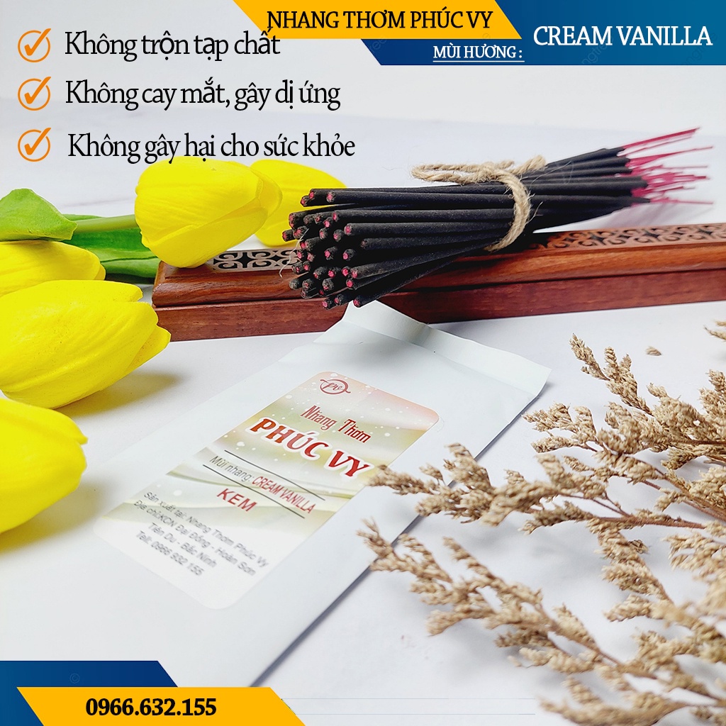 Nhang Thơm Phúc Vy Hương Cream Vanilla - Túi 39 Cây 28cm, Ít Khói, Thơm Nhẹ, Dễ Chịu, Không kích mũi