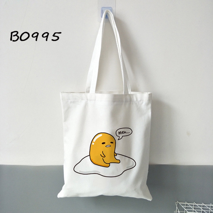 Túi Vải Canvas Đeo Vai In Hình Trứng Lười Gudetama Đáng Yêu Cho Nữ