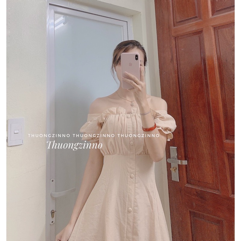 [Ảnh thật/Video]Váy cúc bọc Laly thiết kế trẻ trung mặc được hai kiểu Đầm ulzzang trễ vai | BigBuy360 - bigbuy360.vn