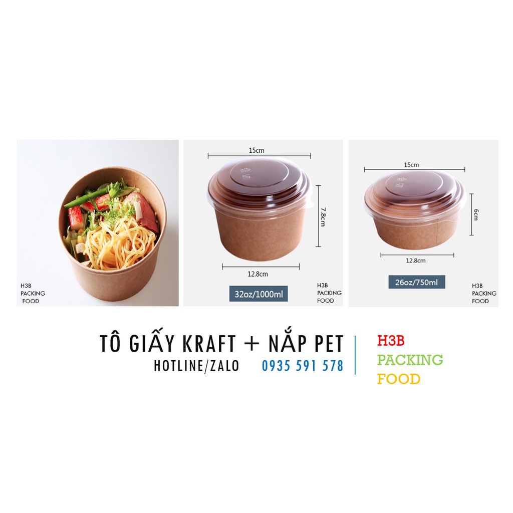 Tô giấy kraft nắp pet / 50 cái